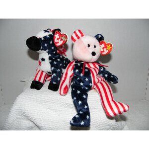 TY Beanie Babies Patriotic Pair, Spangle and Lefty 2000